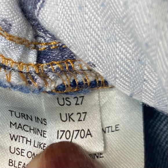 Pilcro Anthropologie Blue Denim Boho Embroidered Hem Crop Jeans Size 27 - Picture 4 of 12